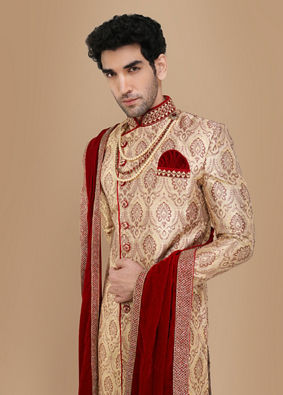 Ravishing Fawn Wedding Sherwani image number 0